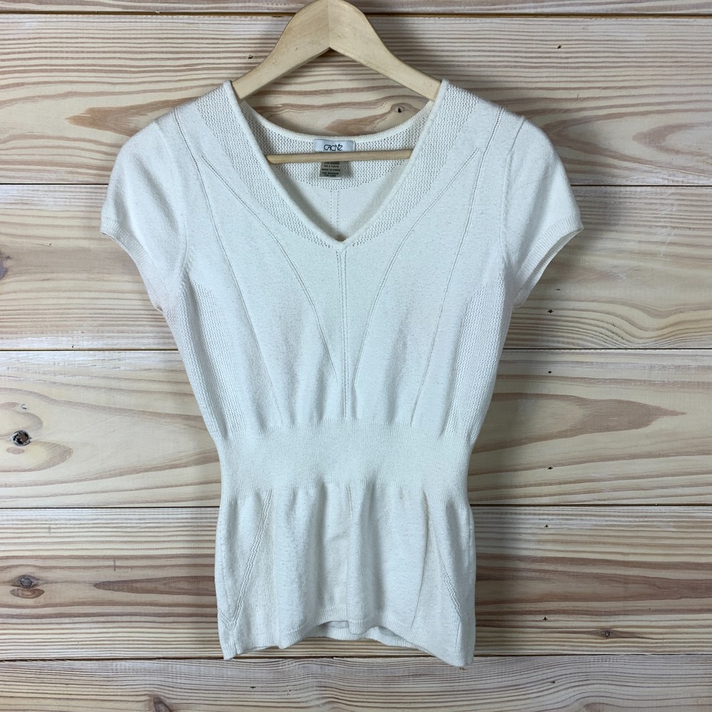 Y2K Cache Knit Top‎ Womens Small Off-White Fitted Peplum 2000s